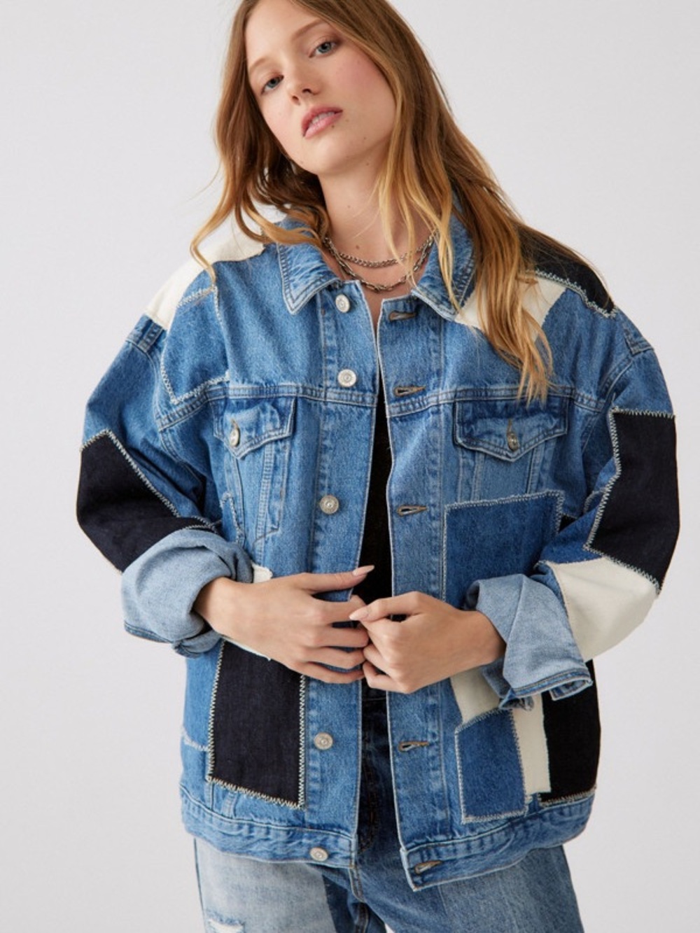 Urban Outfitters BDG Patchwork Trucker Denim Jacket Sz XS